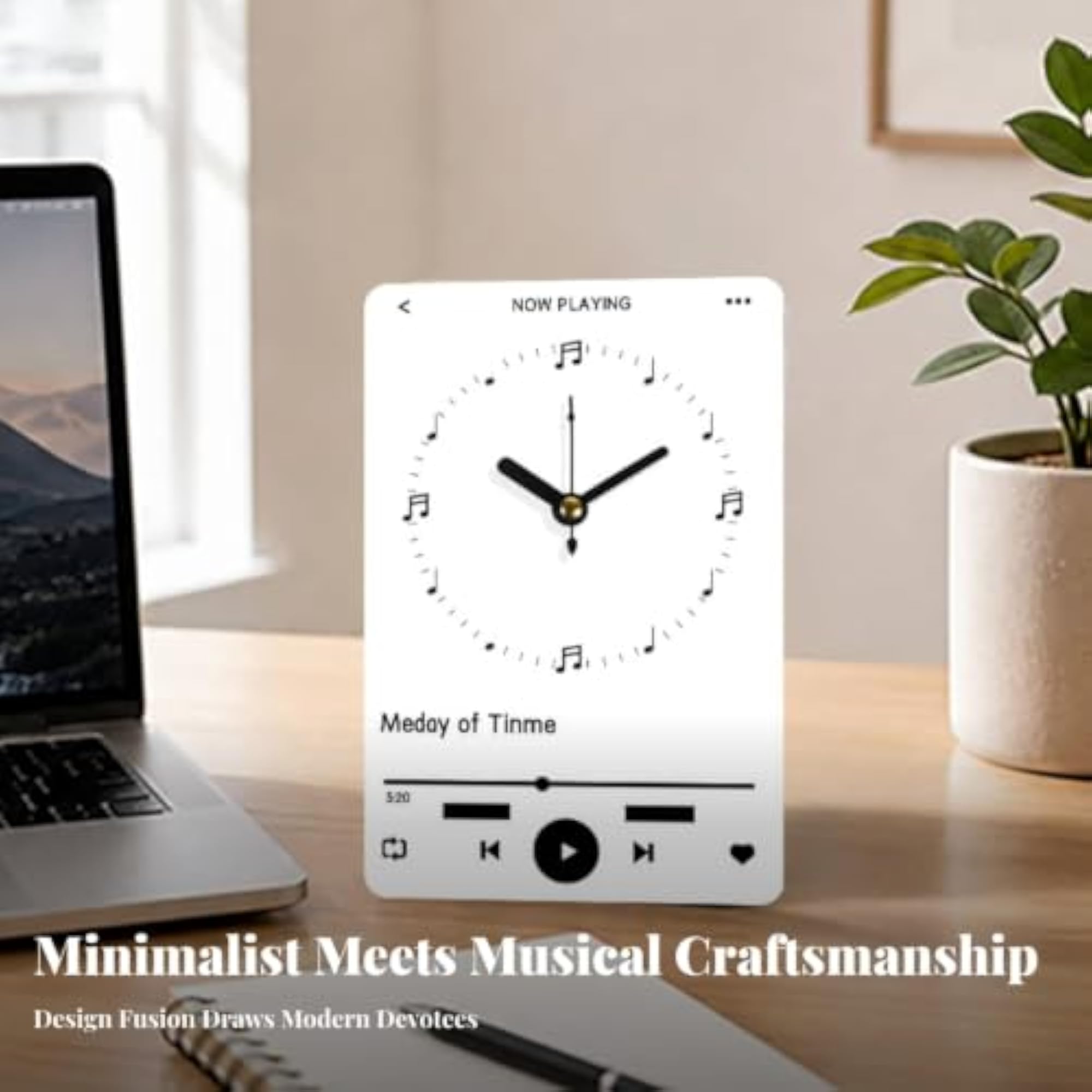 Minimalist Now Playing Clock Tabletop Analog Desk Clock